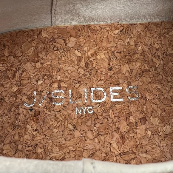 J Slides Metallic Gold Leather Cork Insole Slip On Flat Shoes Size 7 Women's - Picture 2 of 9